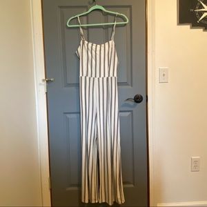 Forever 21 White and Black Striped Jumpsuit Long